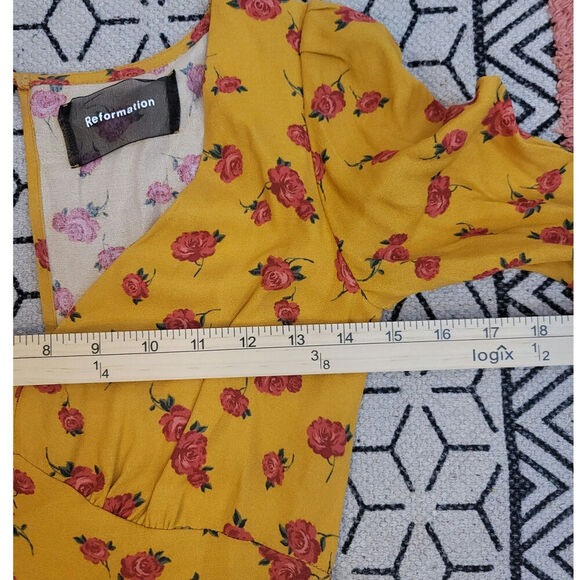 Reformation Marylu Gold Floral Mini Dress, sz 0 - Picture 8 of 11